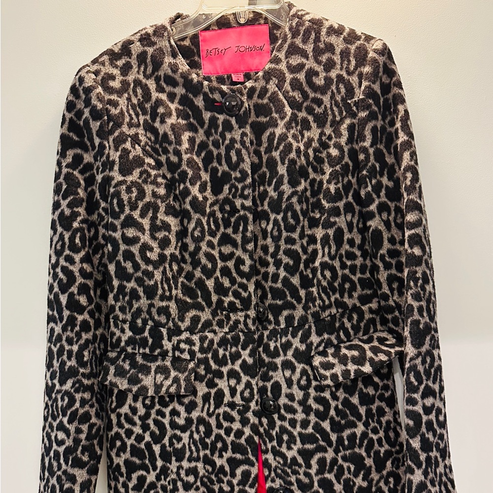 Betsey Johnson Leopard Print Jacket with Vibrant Pink Interior